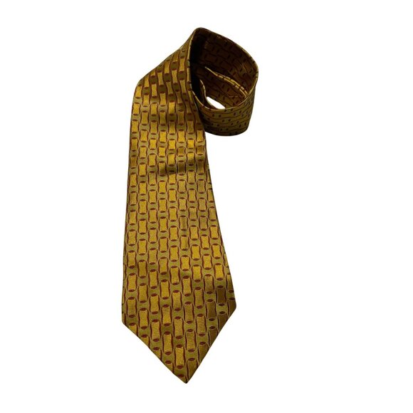 Christian Dior Vintage Silk Tie Gold & Red Geometric Pattern - Picture 1 of 4